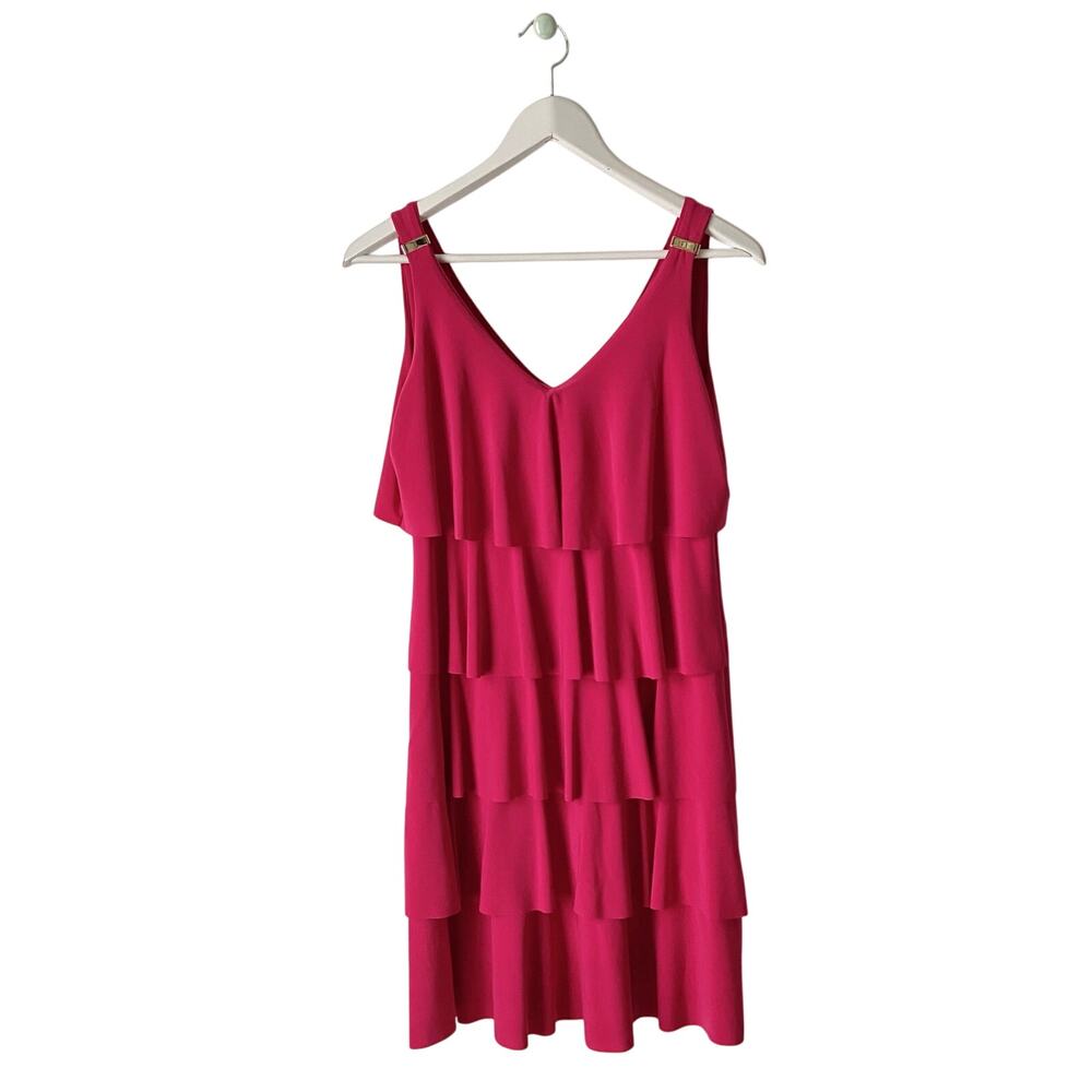 White House Black Market Fuchsia Pink Ruffle Tiered Sleeveless Dress Size XS